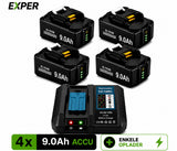 EXPER 4x Makita LXT 18V 9.0Ah Li-Ion Accu + DC18RD Snellader