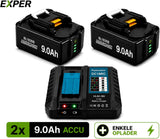 EXPER 2x Makita LXT 18V 9.0Ah Li-ion Accu + DC18RD Snellader