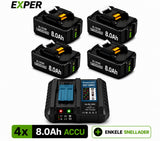 EXPER 4x Makita LXT 18V 8.0Ah Li-ion Accu + DC18RD Snellader