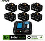 EXPER 6x Makita LXT 18V 9.0Ah Li-ion Accu + DC18RD Snellader