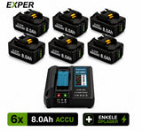 EXPER 6x 18V 8.0Ah Li-Ion Accu voor Makita LXT – Inclusief DC18RD Snellader