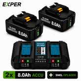 EXPER 18V 8.0Ah Accu voor Makita - 2 Stuks + DC18RD Snellader | Vervangt BL1830B/1850B