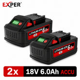 EXPER 2x Milwaukee M18 18V 6.0Ah Li-ion Accu – B2, B4, B5, B6, B9 & BX