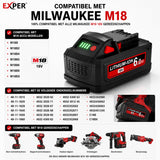 EXPER 2x Milwaukee M18 18V 6.0Ah Li-ion Accu – B2, B4, B5, B6, B9 & BX