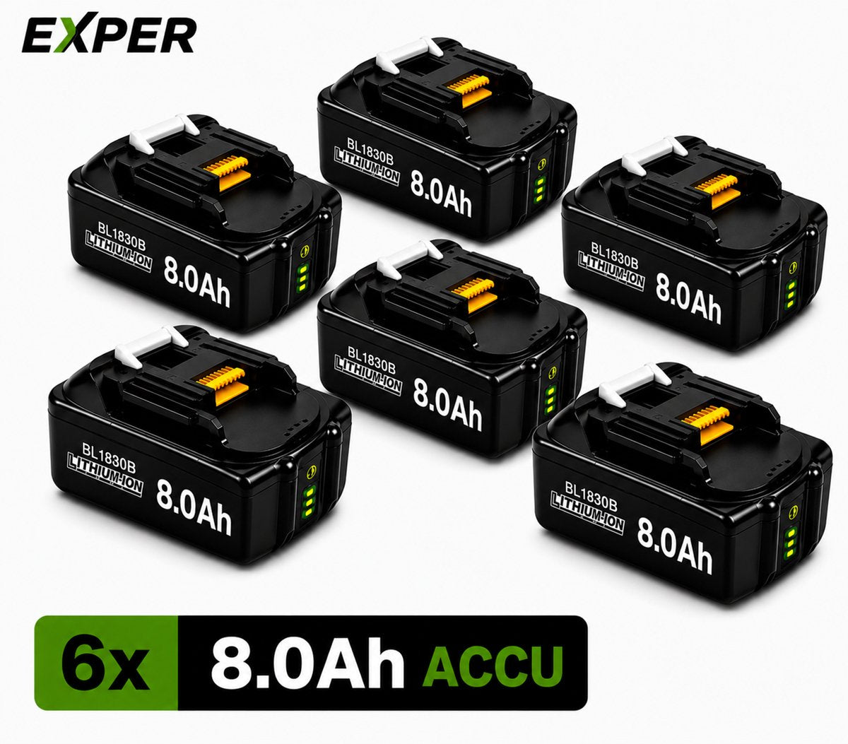 EXPER 6x Makita LXT 18V 8.0Ah Li-ion Accu – BL1830B t/m BL1860B