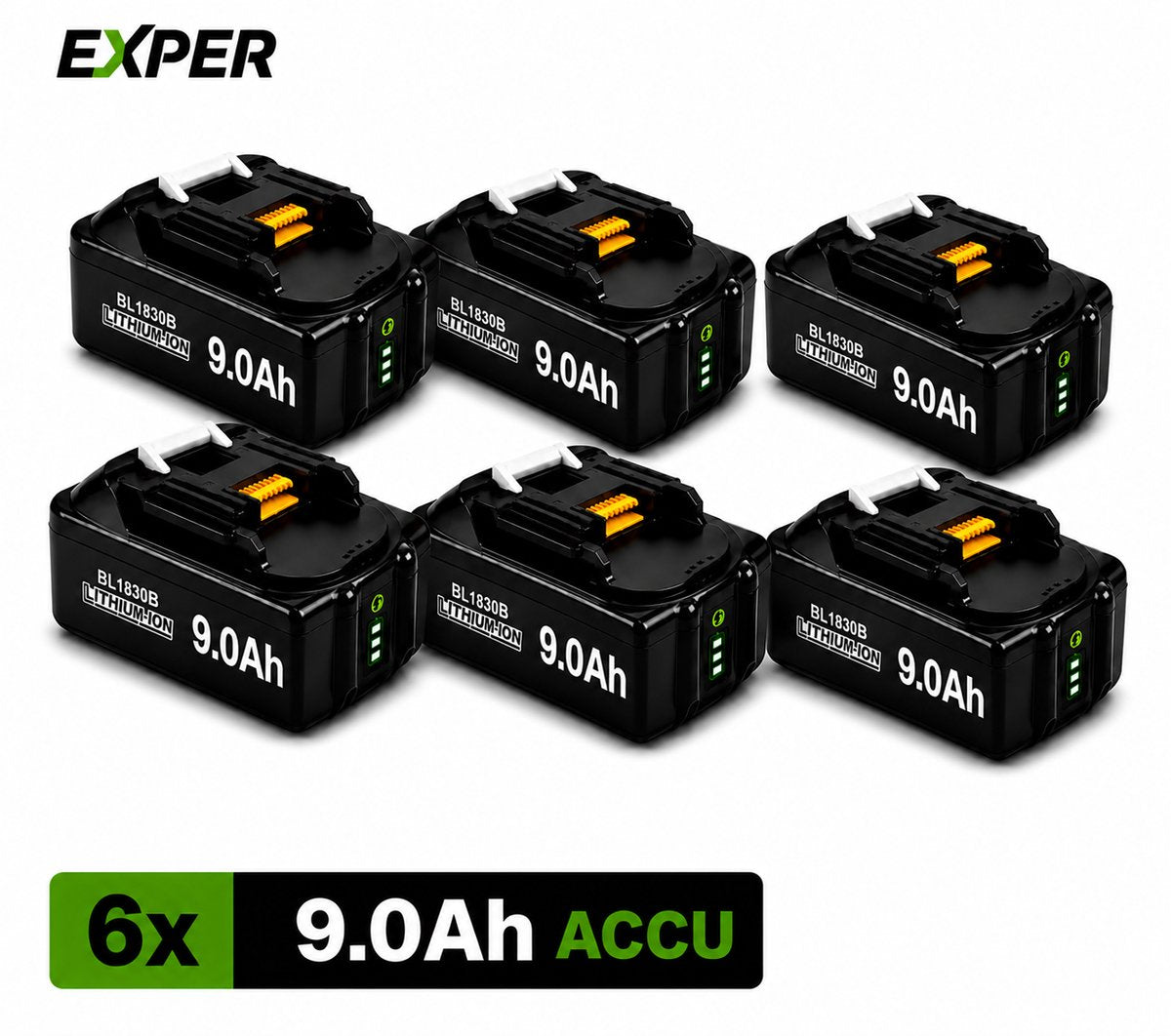 EXPER 6x Makita LXT 18V 9.0Ah Li-ion Accu – BL1830B t/m BL1860B
