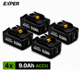 EXPER 4x Makita 18V 9.0Ah Li-ion Accu – BL1830B t/m BL1860B
