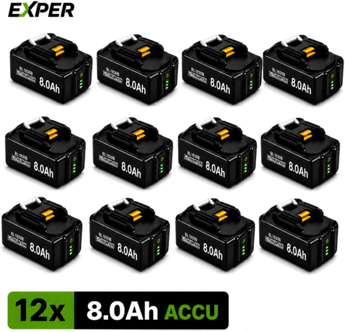 12x Makita 18V 8.0Ah Li-ion Accu – BL1880B – Compatibel met BL1830B t/m BL1860B