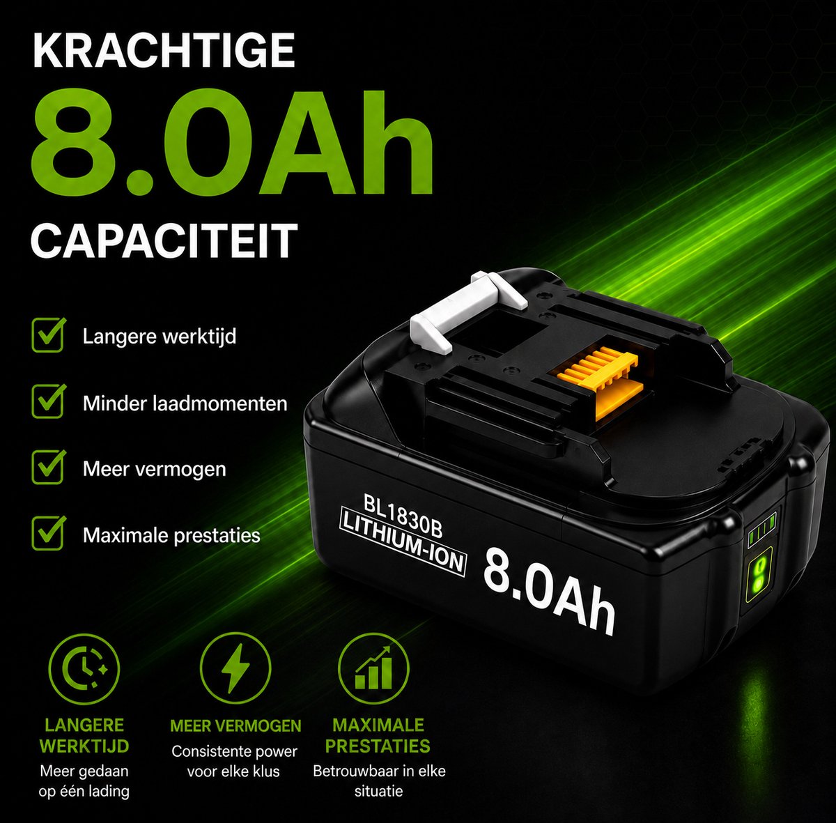 8x Makita 18V 6.0Ah Li-ion Accu – BL1830B t/m BL1860B