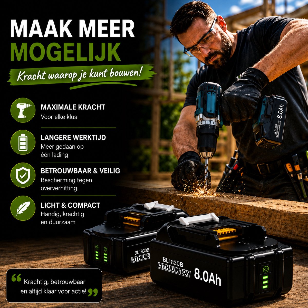 EXPER 6x 18V 8.0Ah Li-Ion Accu voor Makita LXT – Inclusief DC18RD Snellader