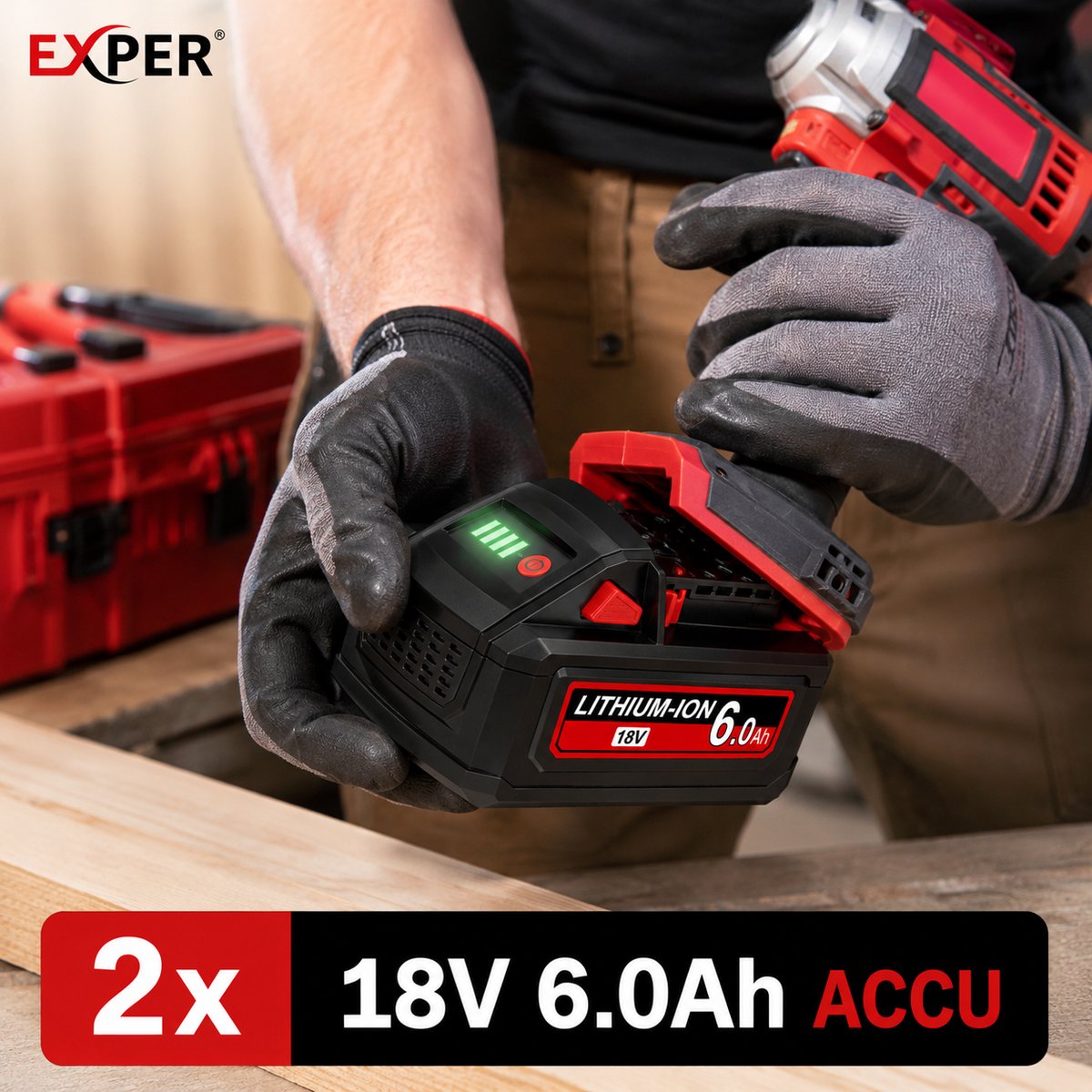 EXPER 2x Milwaukee M18 18V 6.0Ah Li-ion Accu – B2, B4, B5, B6, B9 & BX