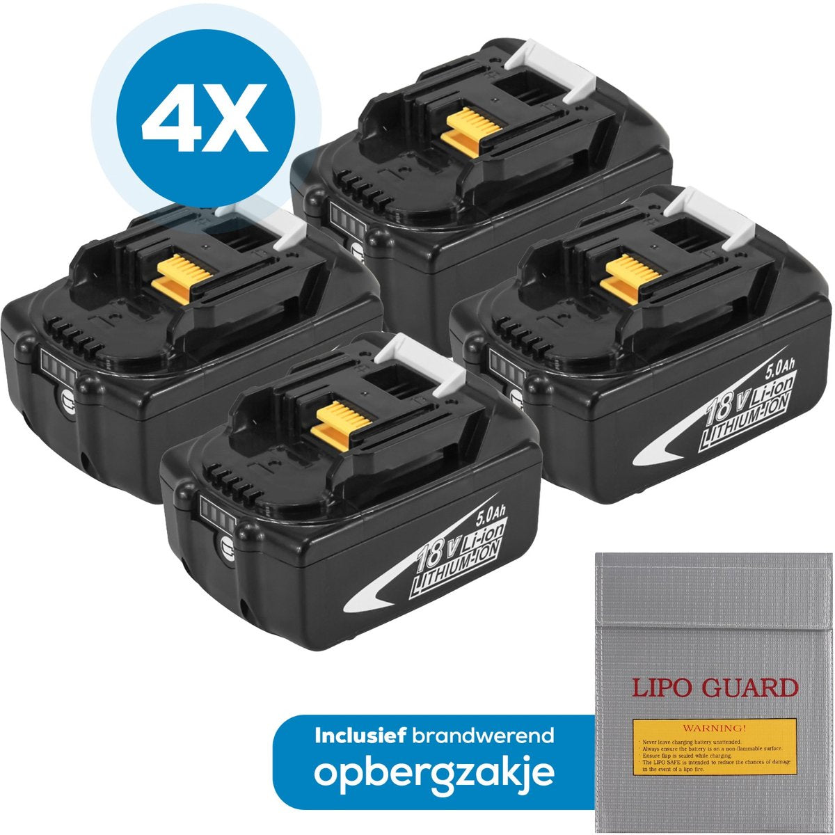 4x Makita 18V 5.5Ah Li-Ion Accu – Compatibel met BL1830B, BL1840B, BL1850B & BL1860B