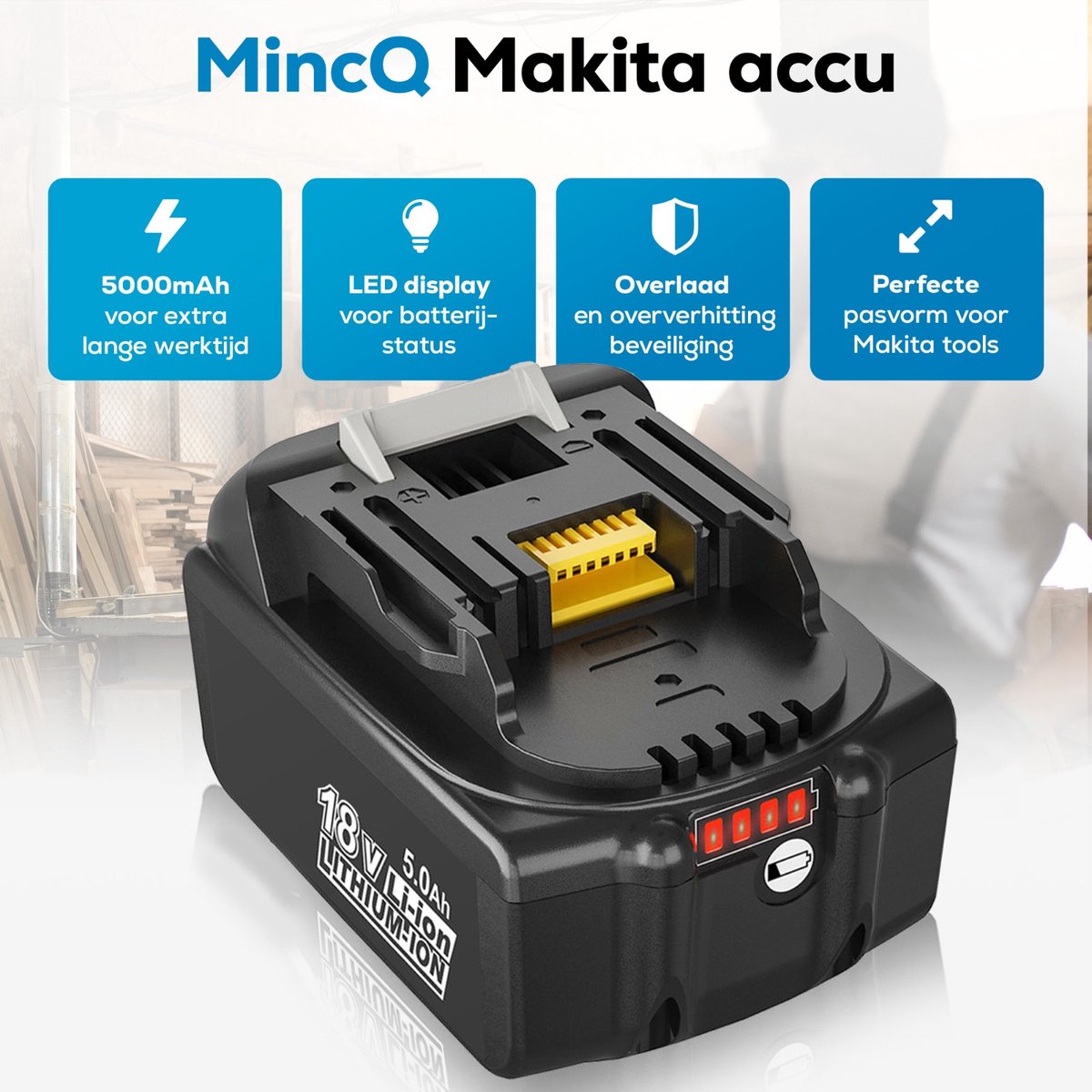 4x Makita 18V 5.5Ah Li-Ion Accu – Compatibel met BL1830B, BL1840B, BL1850B & BL1860B