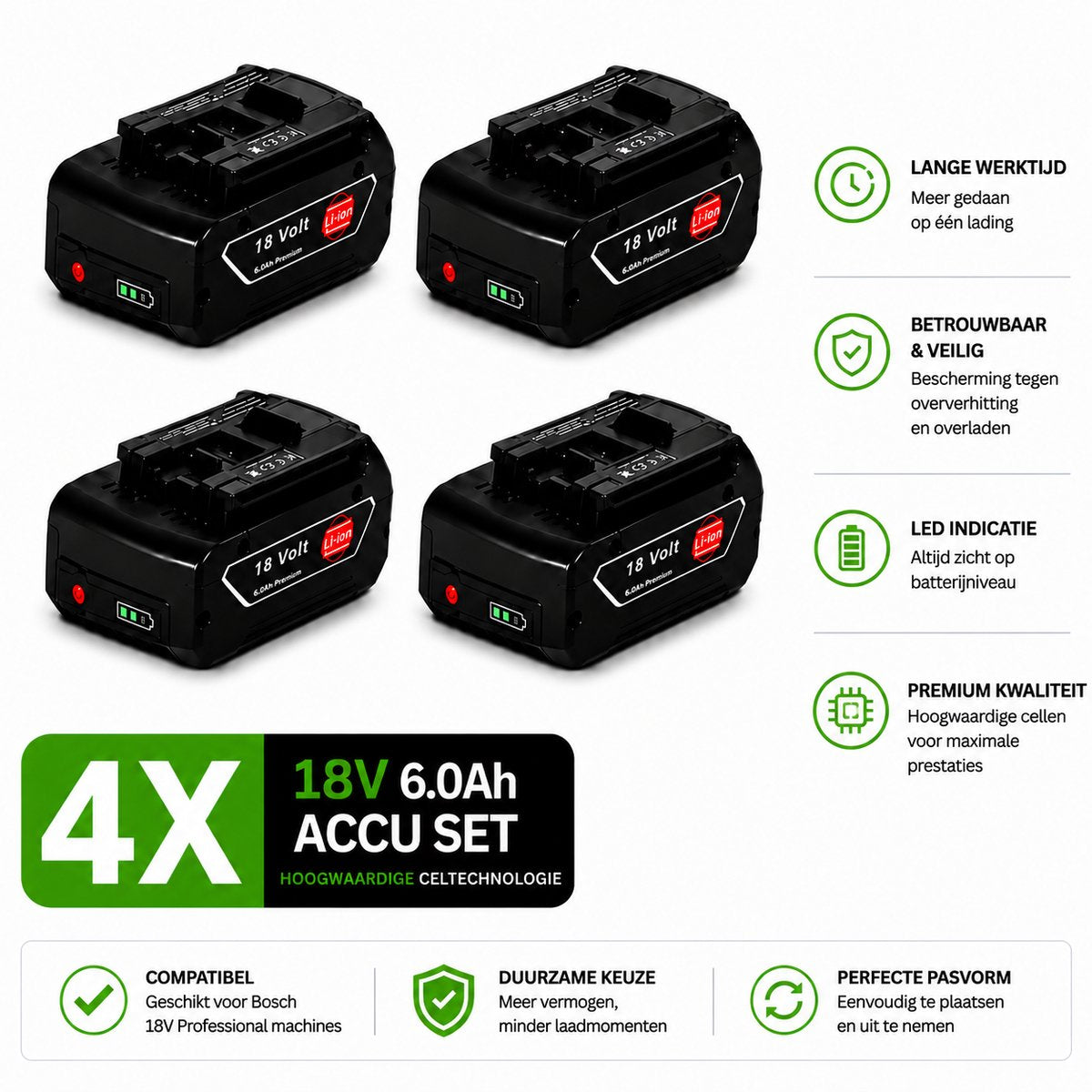 EXPER 4x Bosch Professional 18V 6.0Ah Li-Ion Accu – GBA 18V