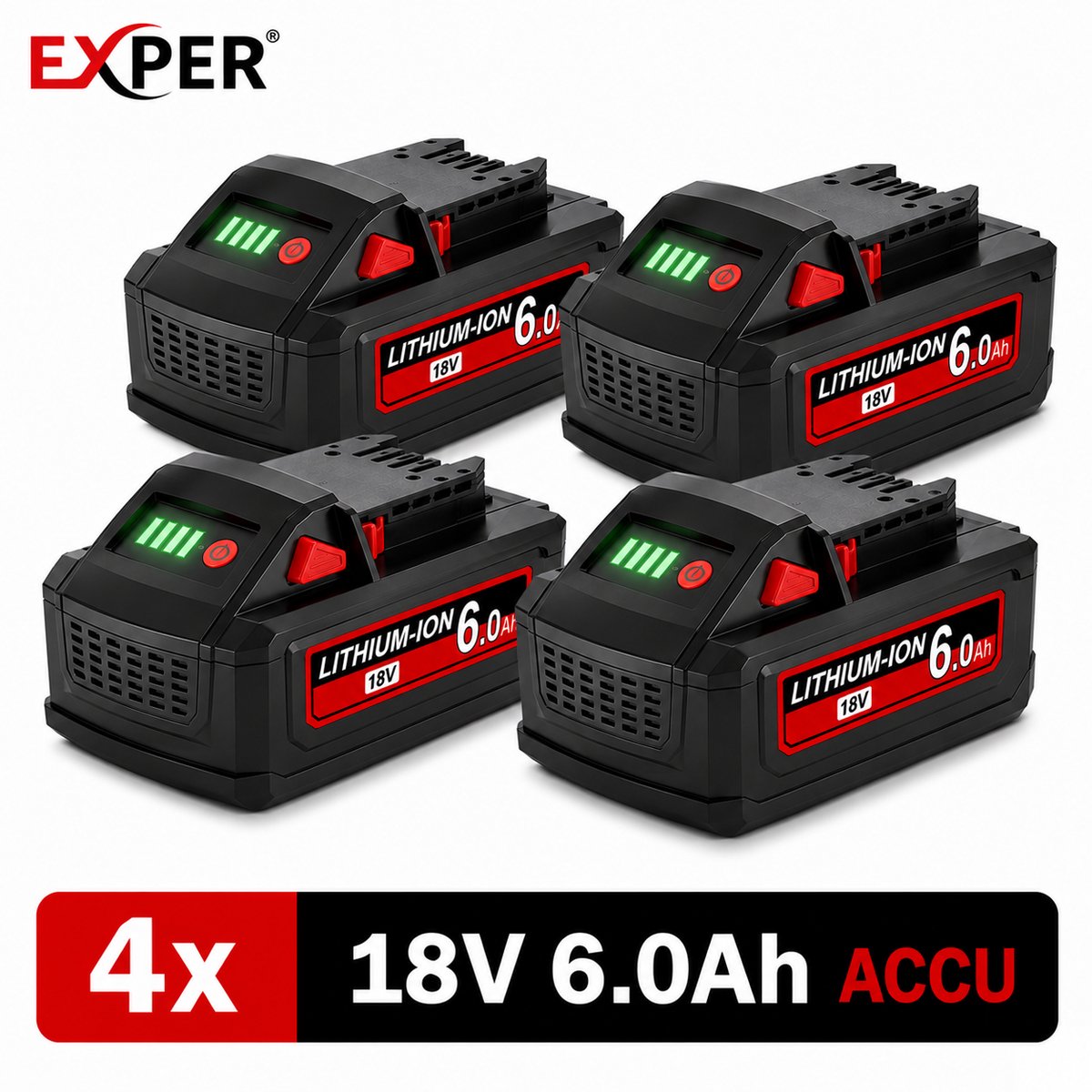 EXPER 4x Milwaukee M18 18V 6.0Ah Li-Ion Accu – M18 B2 t/m BX