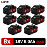 EXPER 8x Milwaukee M18 18V 6.0Ah Li-ion Accu – Compatibel met M18 B2 t/m BX