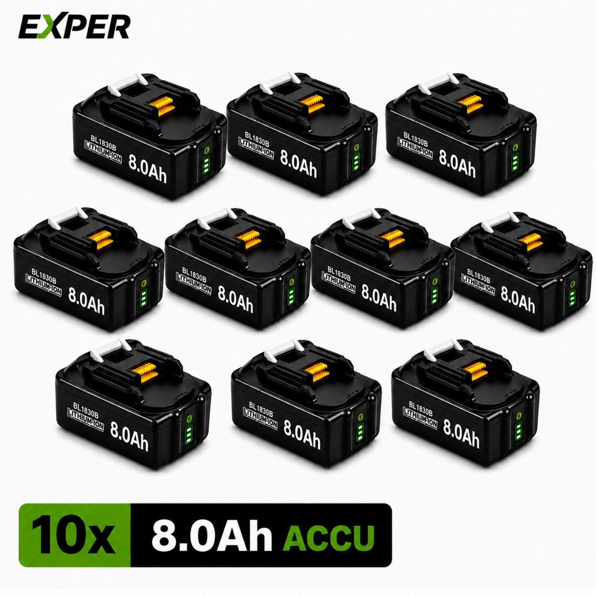 10x Makita 18V 8.0Ah Li-ion Accu – BL1830B, BL1840B, BL1850B & BL1860B