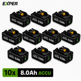 10x Makita 18V 8.0Ah Li-ion Accu – BL1830B, BL1840B, BL1850B & BL1860B