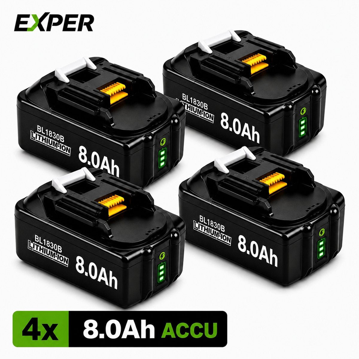 EXPER 18V 8.0Ah Vervangende Accu voor Makita - 4 Stuks | Voor Accuboormachine (BL1830B-BL1860B)