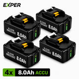 EXPER 18V 8.0Ah Vervangende Accu voor Makita - 4 Stuks | Voor Accuboormachine (BL1830B-BL1860B)