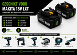 EXPER 2x Makita LXT 18V 9.0Ah Li-ion Accu + DC18RD Snellader