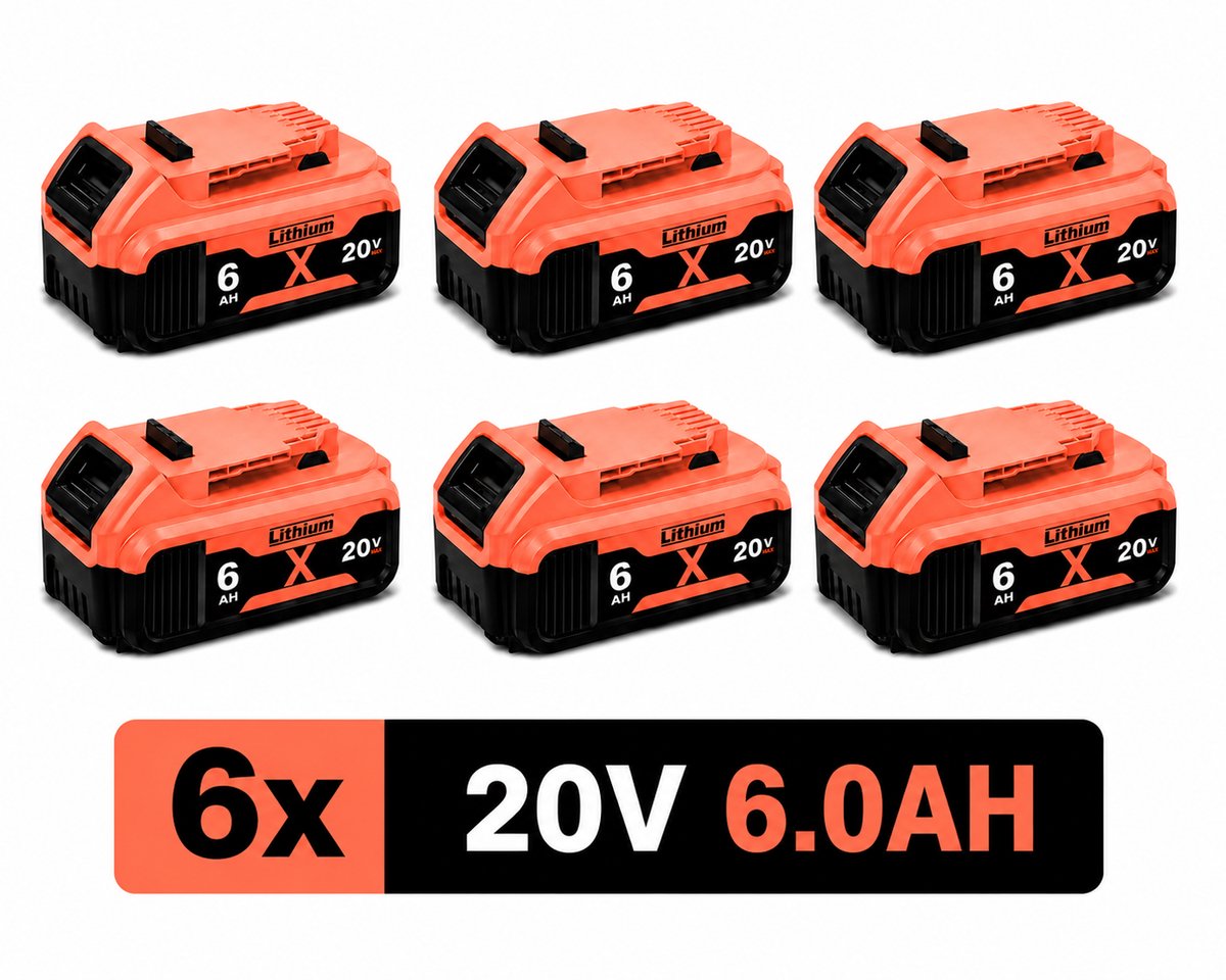 6x DeWalt XR 18V 6.0Ah Li-ion Accu – DCB180 t/m DCB185