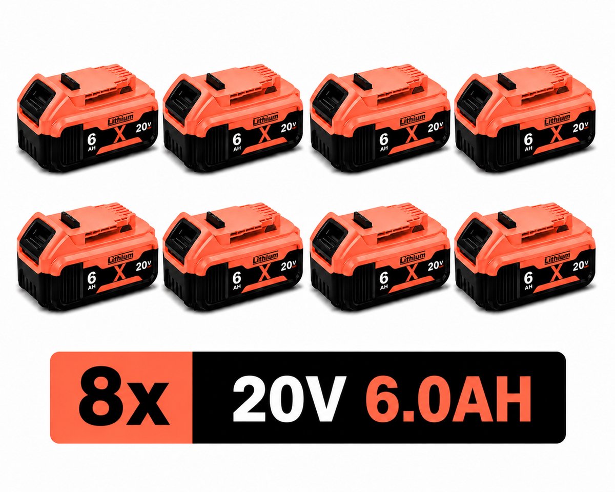 8x DeWalt XR 18V 6.0Ah Li-ion Accu – DCB180 t/m DCB185