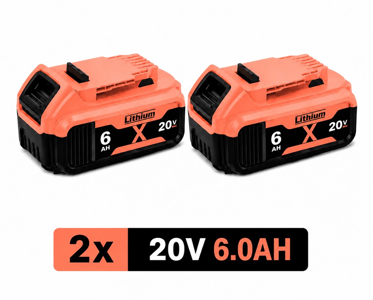 2x 18V 6.0Ah Li-Ion Accu voor DeWalt XR – Compatibel met DCB180, DCB181, DCB182, DCB183, DCB184 & DCB185